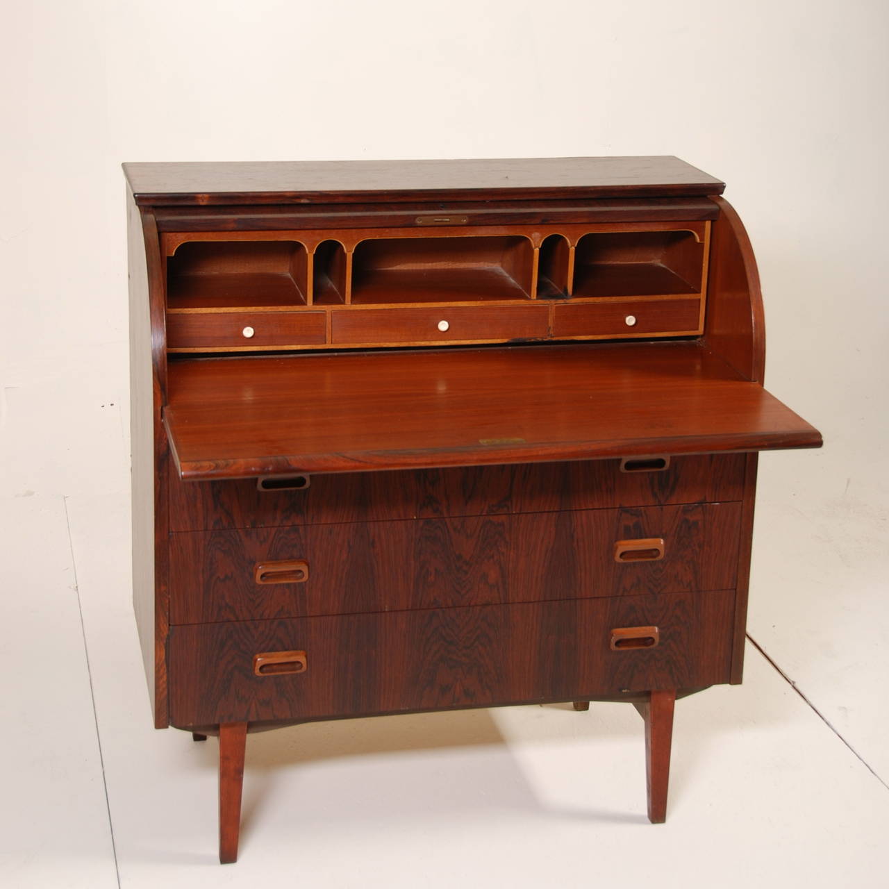 Mid-20th Century Signed Swedish Rosewood Roll Top Desk