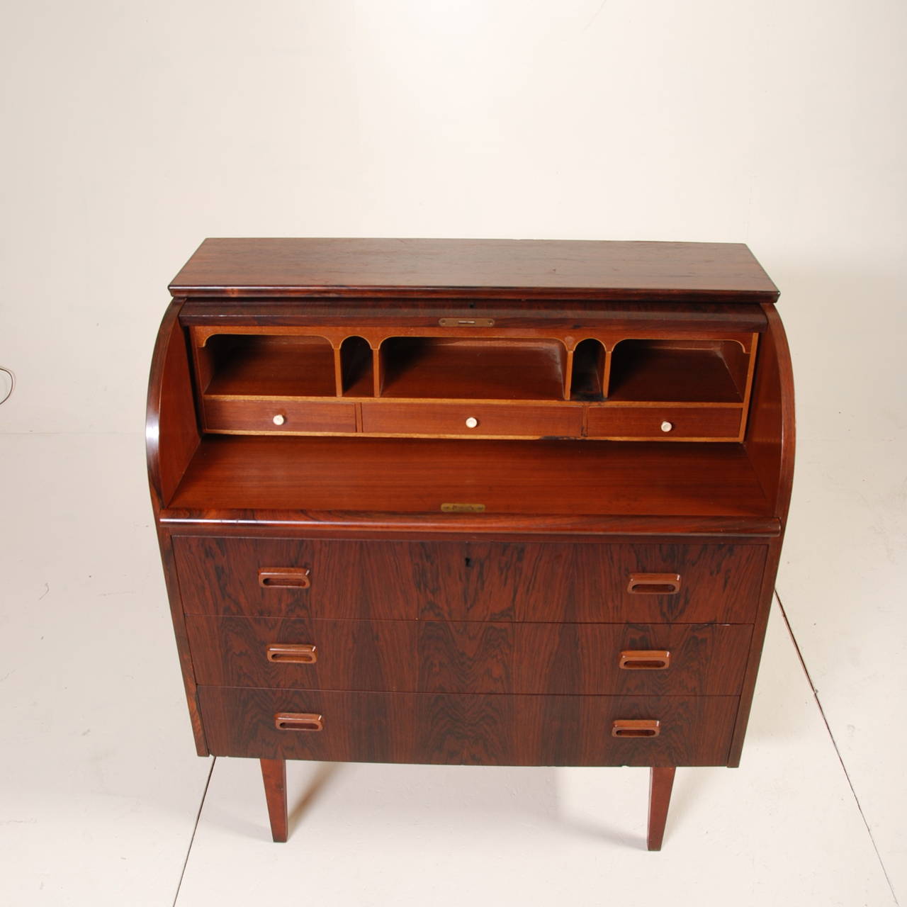 Signed Swedish Rosewood Roll Top Desk 1