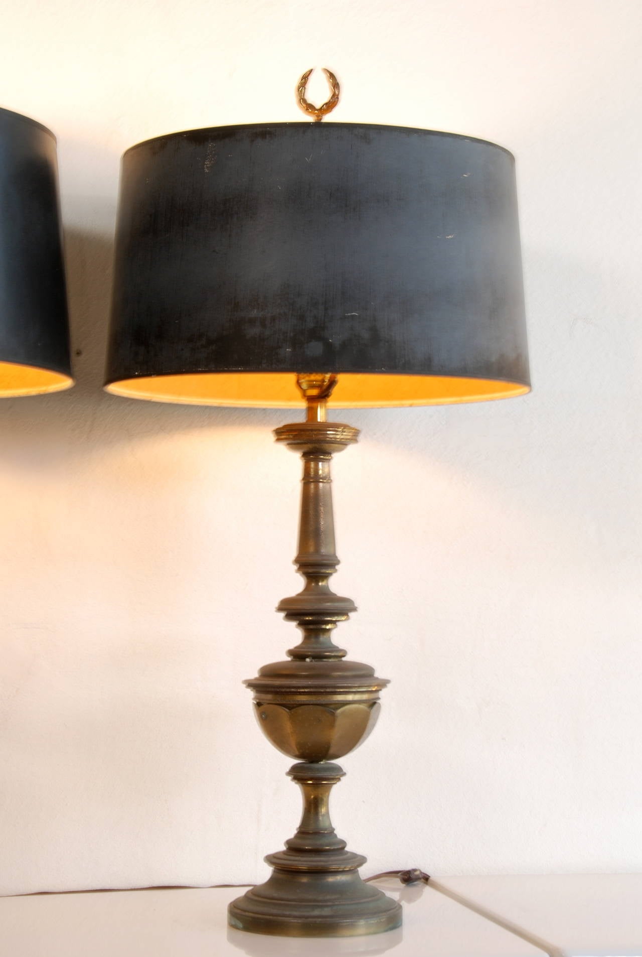 Mid-20th Century Pair of Stiffel Brass Lamps with Original Shades