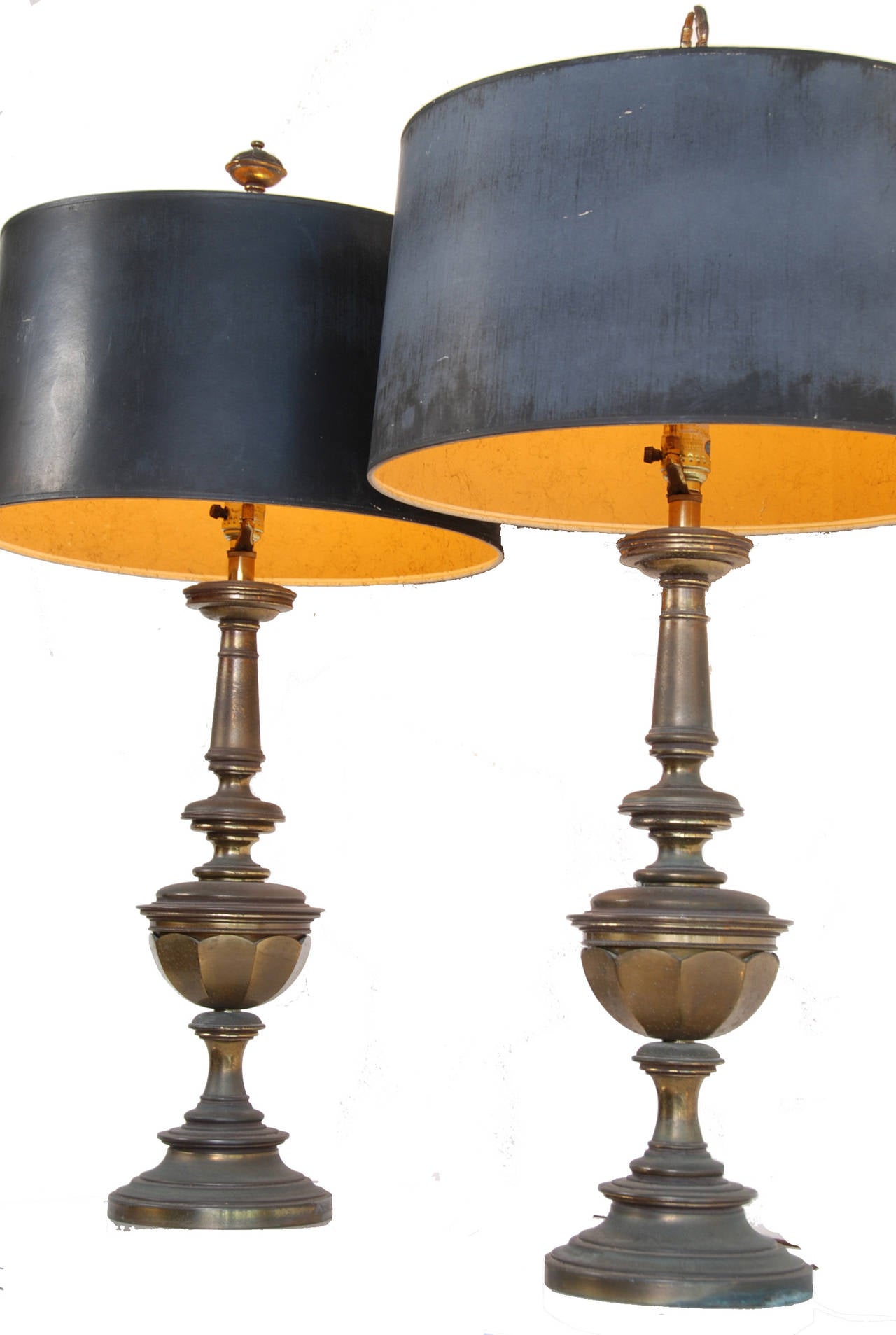 Pair of Stiffel Brass Lamps with Original Shades 3