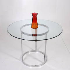 Milo Baughman Round Glass and Chrome Dining Table