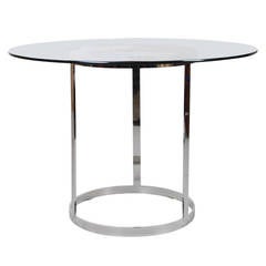 Milo Baughman Round Glass and Chrome Dining Table