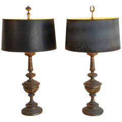 Pair of Stiffel Brass Lamps with Original Shades