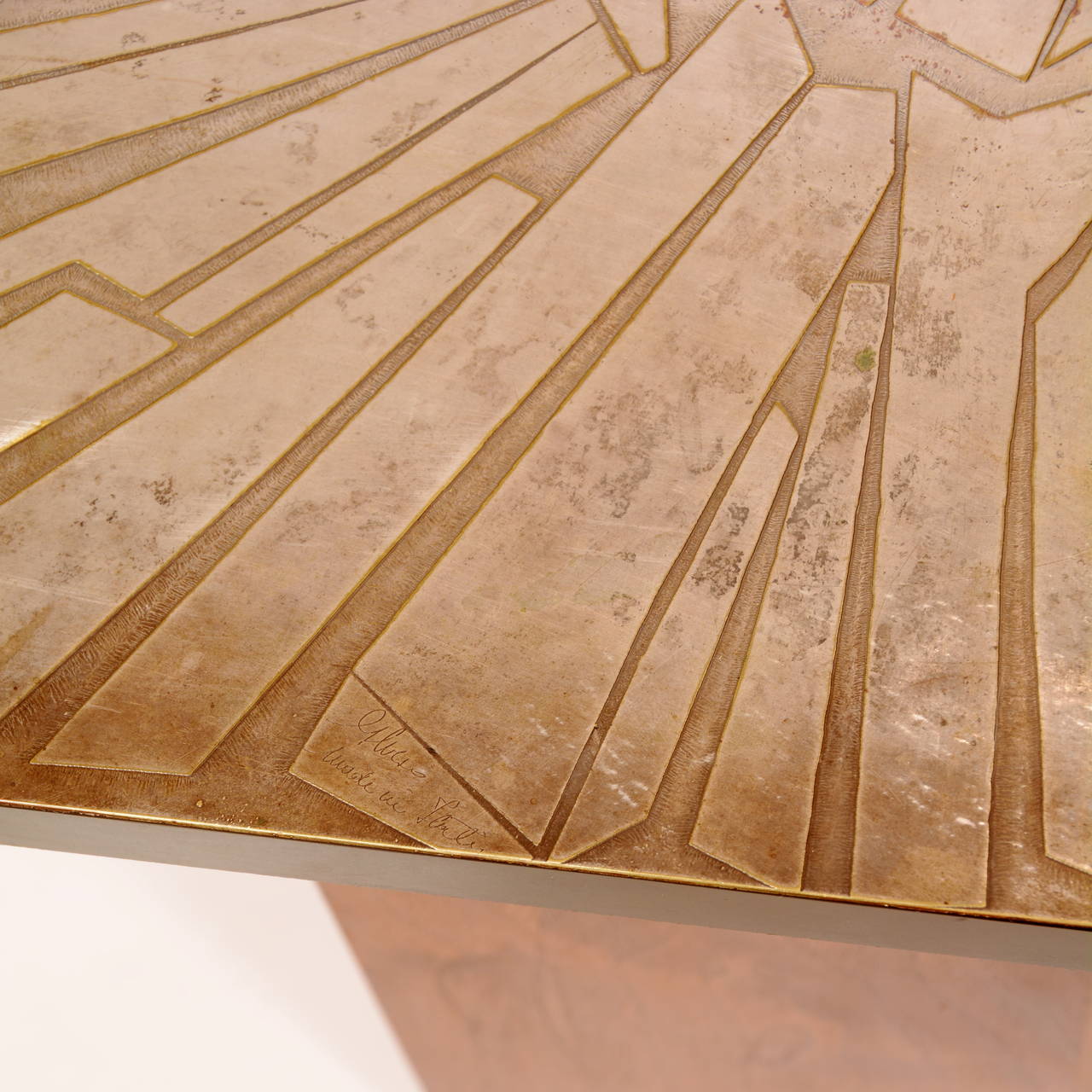 Italian Etched Brass Side Table by G. Urso 2