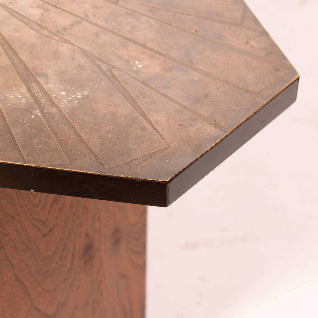 Brutalist Italian Etched Brass Side Table by G. Urso