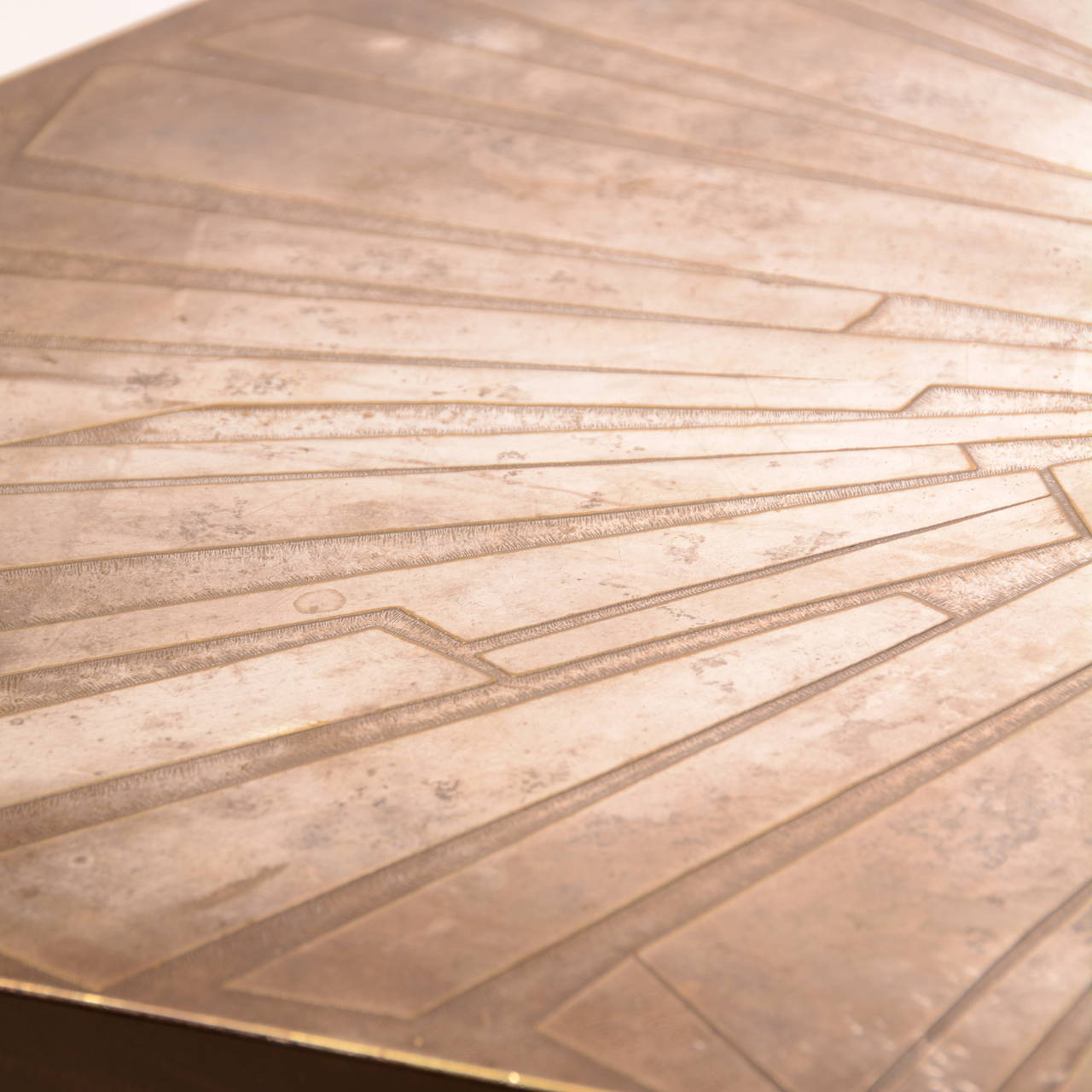 Walnut Italian Etched Brass Side Table by G. Urso