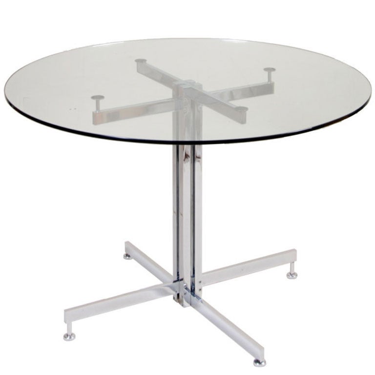 Hugh Acton Chromed Solid Steel Bar Round Glass-Top Dining Table