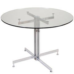 Vintage Hugh Acton Chromed Solid Steel Bar Round Glass-Top Dining Table