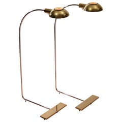 Retro Pair of Brass, Chrome and Aluminum Pharmacy Lamps by Cedric Hartman