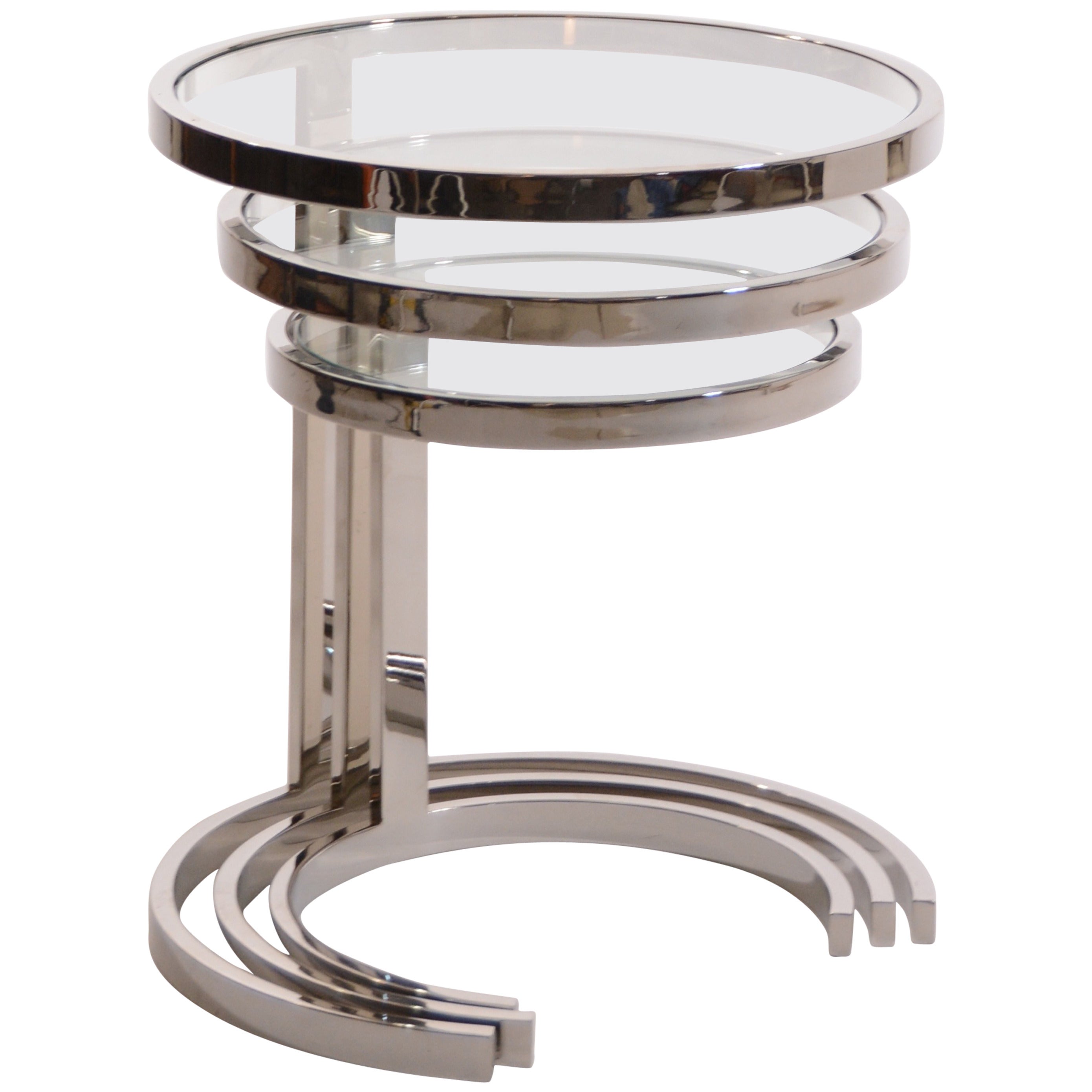 Set of 3 Nesting Stainless Steel and Glass Nesting Tables by Brueton