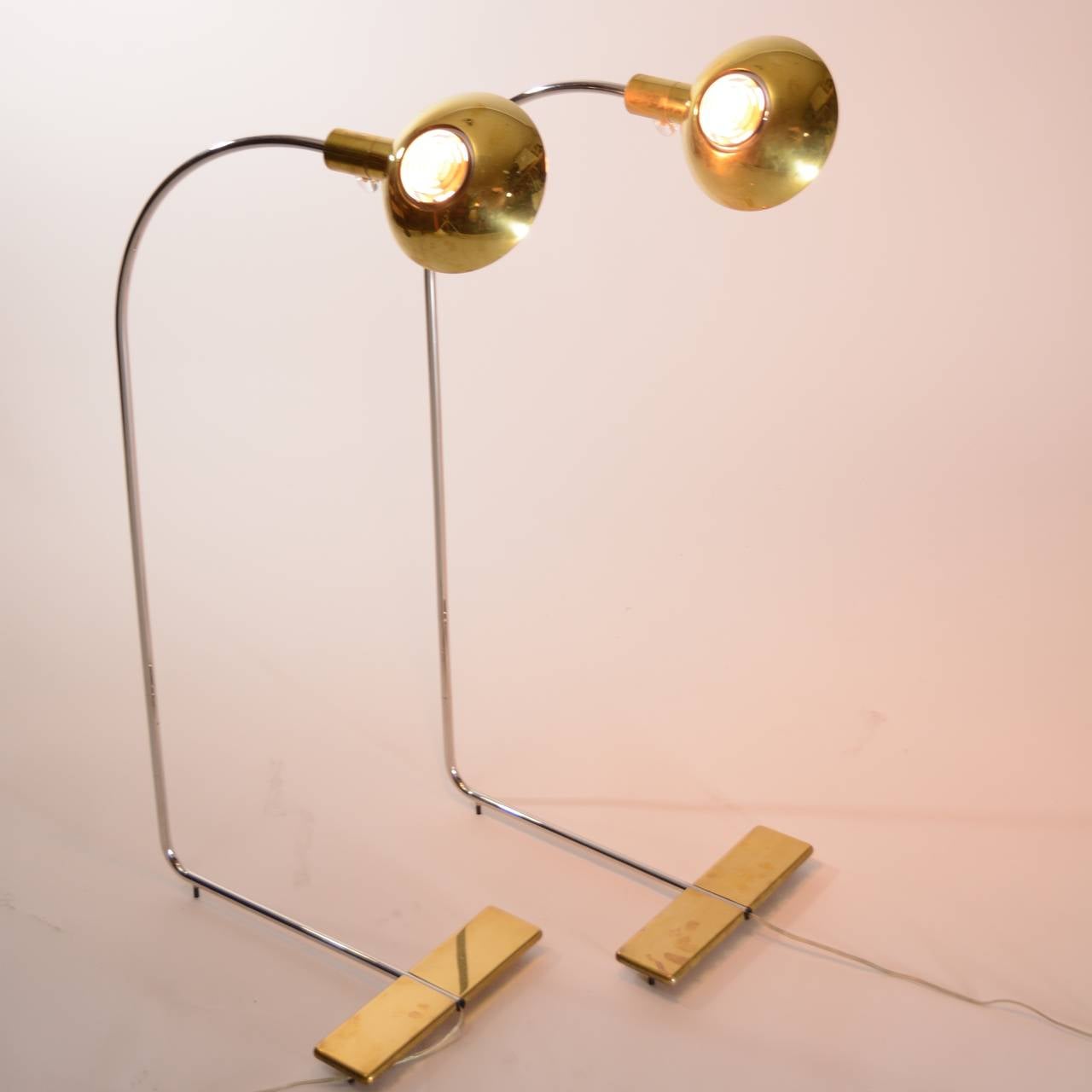 American Pair of Brass, Chrome and Aluminum Pharmacy Lamps by Cedric Hartman
