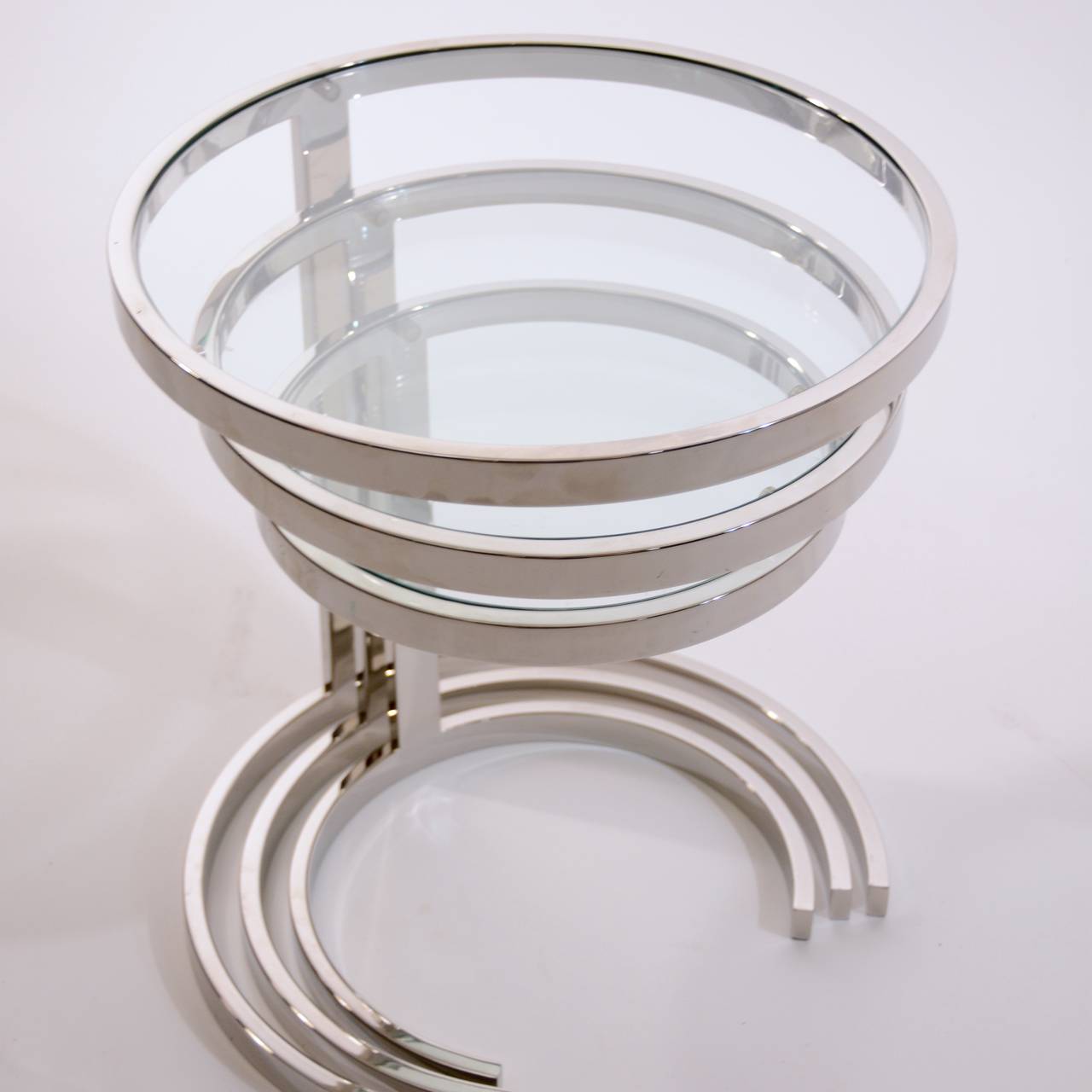 American Set of 3 Nesting Stainless Steel and Glass Nesting Tables by Brueton