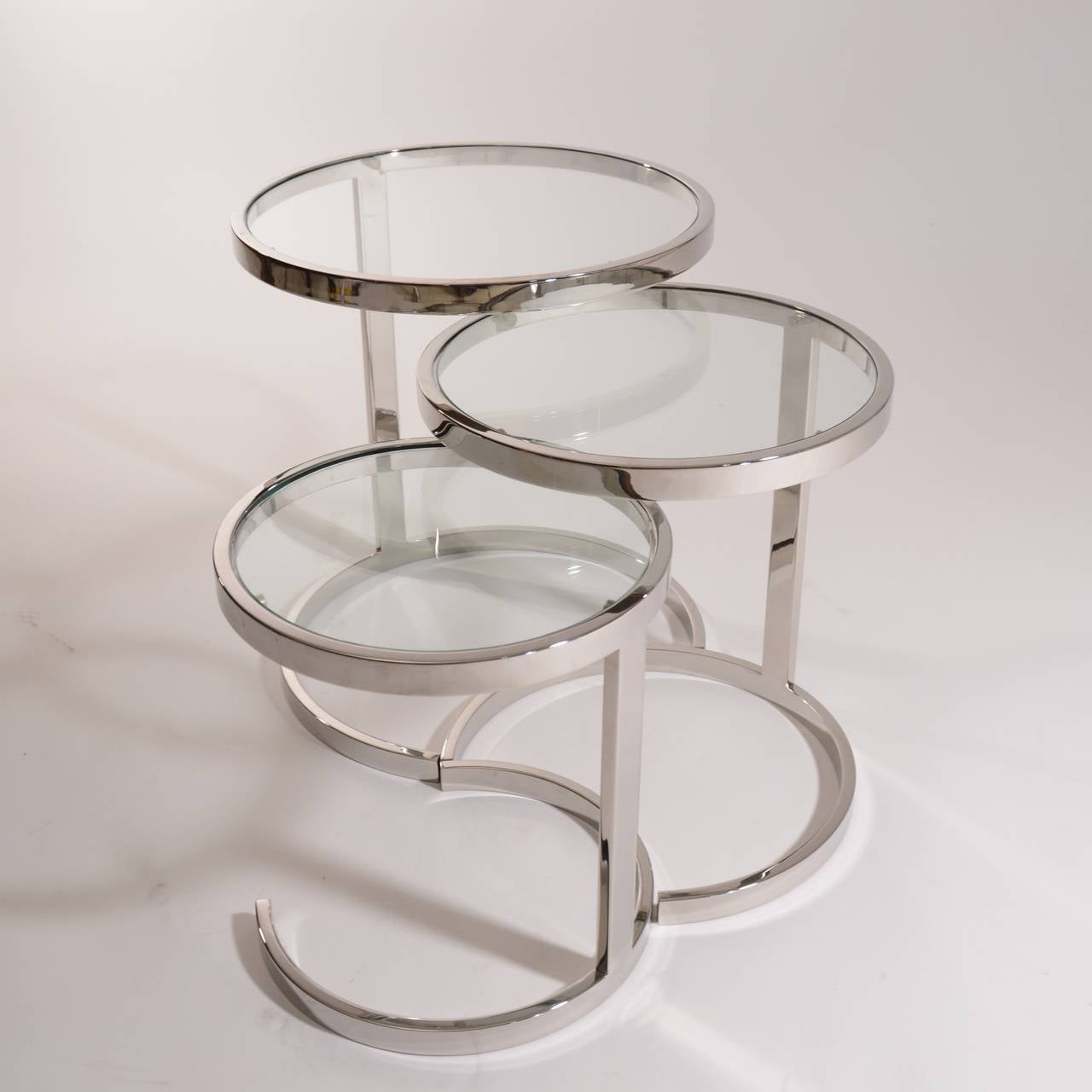 Late 20th Century Set of 3 Nesting Stainless Steel and Glass Nesting Tables by Brueton