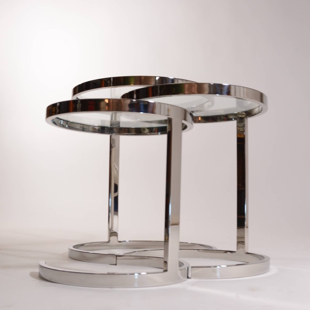 Set of 3 Nesting Stainless Steel and Glass Nesting Tables by Brueton 1