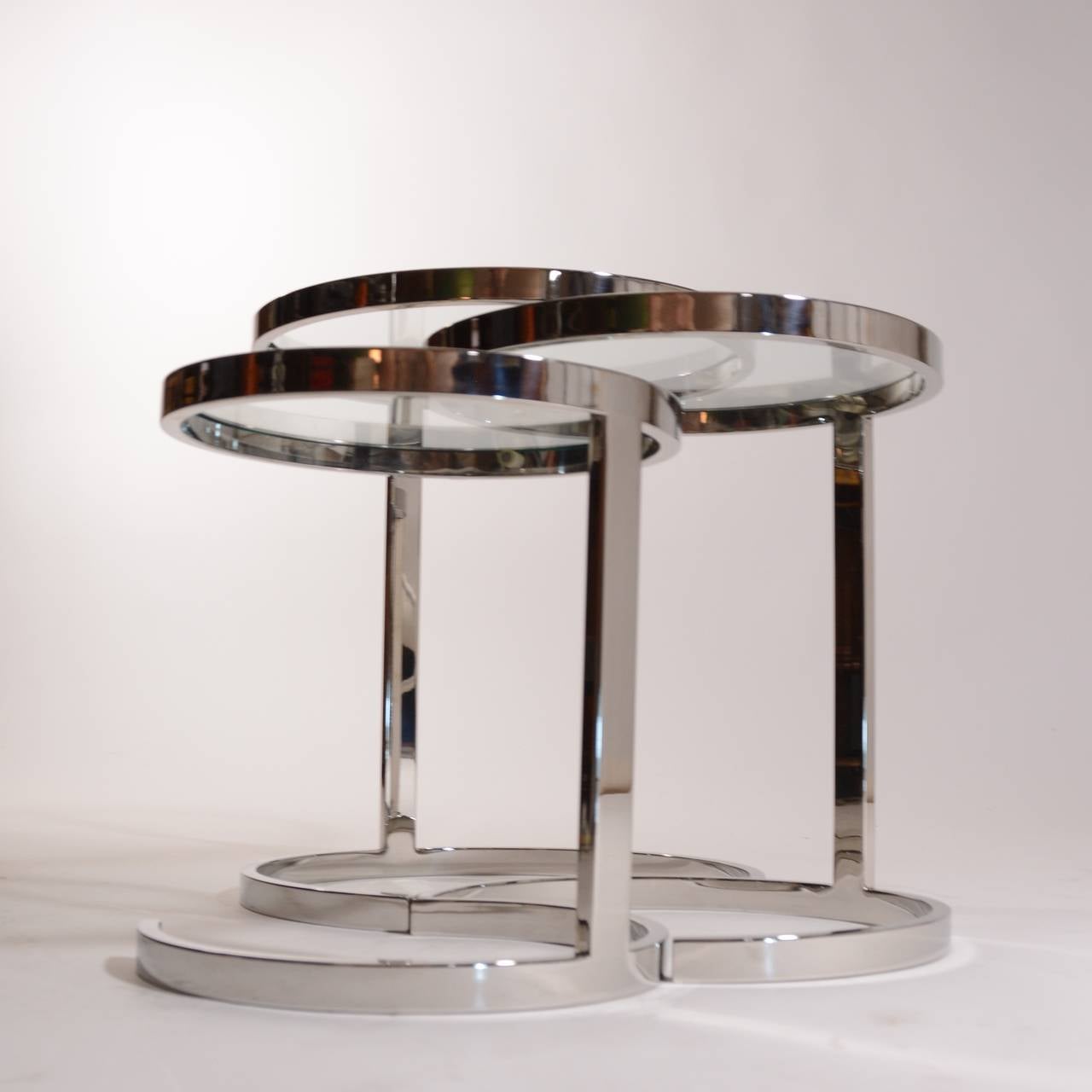 Set of 3 Nesting Stainless Steel and Glass Nesting Tables by Brueton at
