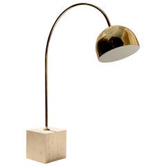 Guzzini Brass Arc Table Lamp with Travertine Base