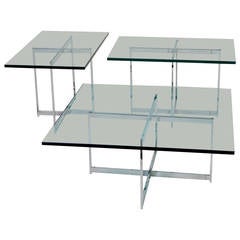 Mies van der Rohe Style Stainless Steel Glass Table Set 8