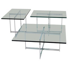 Mies van der Rohe Style Stainless Steel Glass Table Set