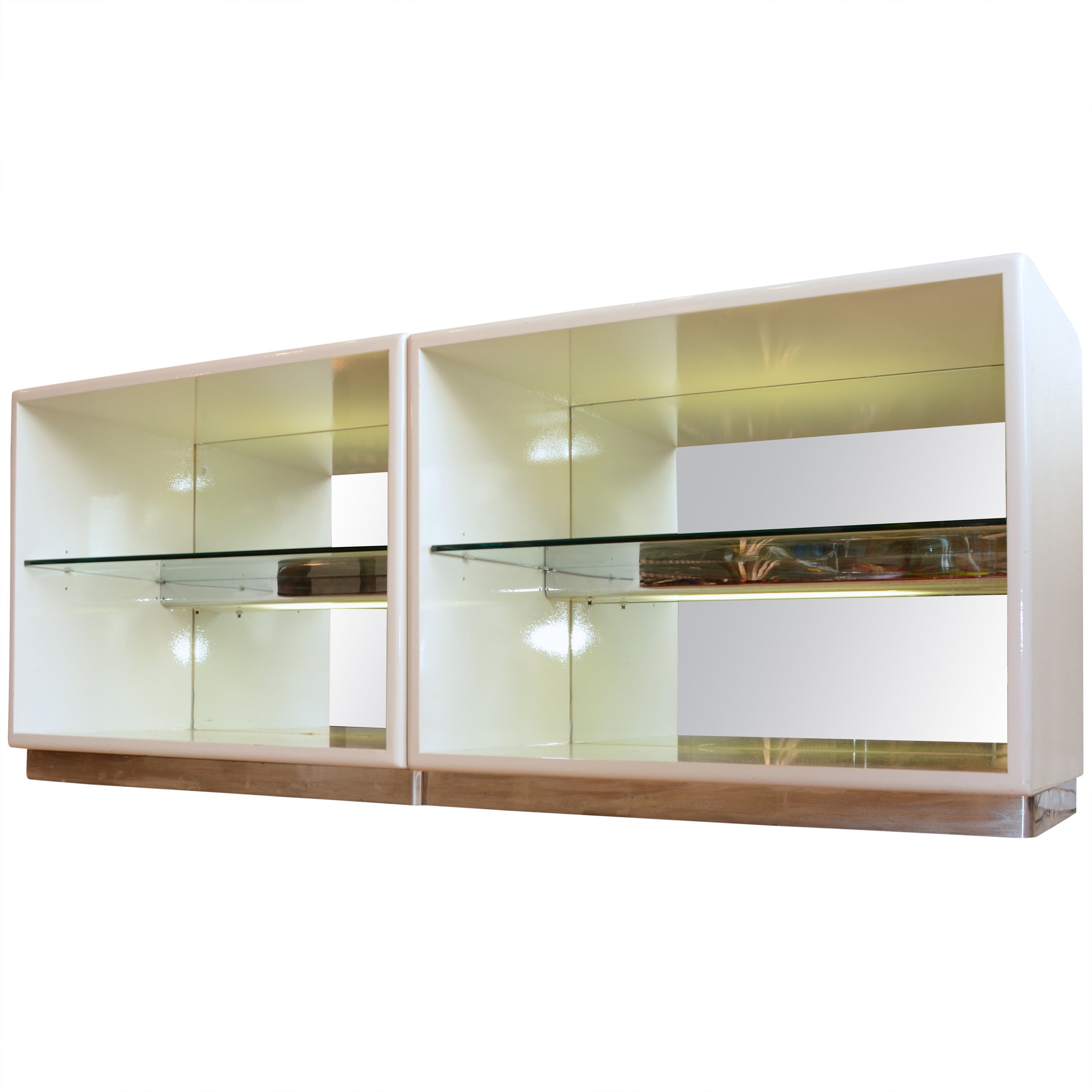 Mirrored Milo Baughman for Thayer Coggin White Lacquer Cabinets
