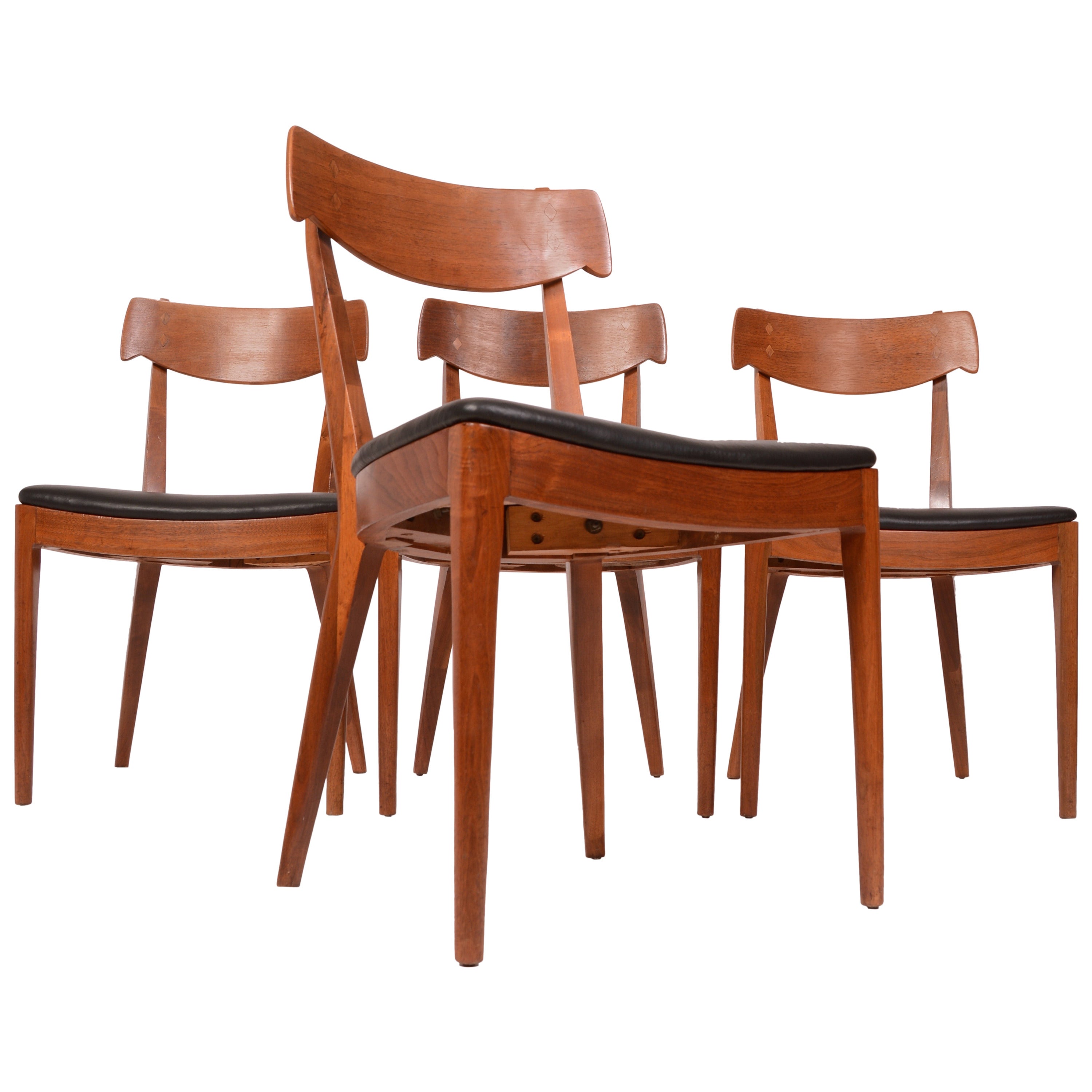 Set of Four Kipp Stewart for Drexel Walnut and Rosewood Dining Chairs