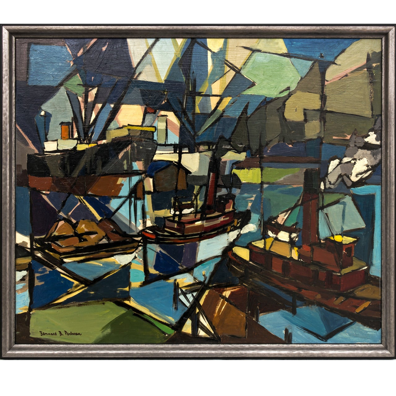 Peinture «Baltimore Harbor Activity » de Bennard Perlman, 1953 en vente