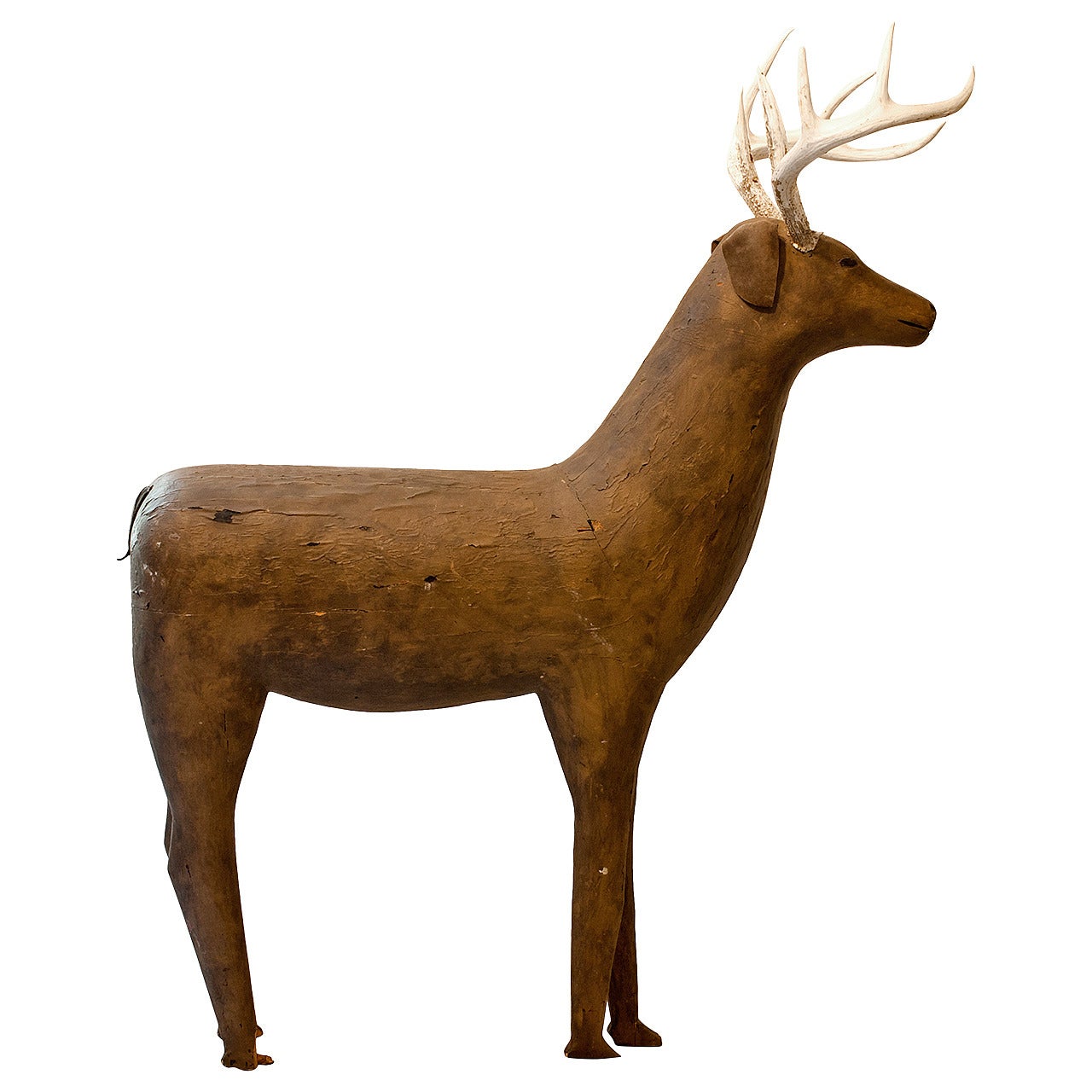 Carved and Painted Primitive Deer For Sale