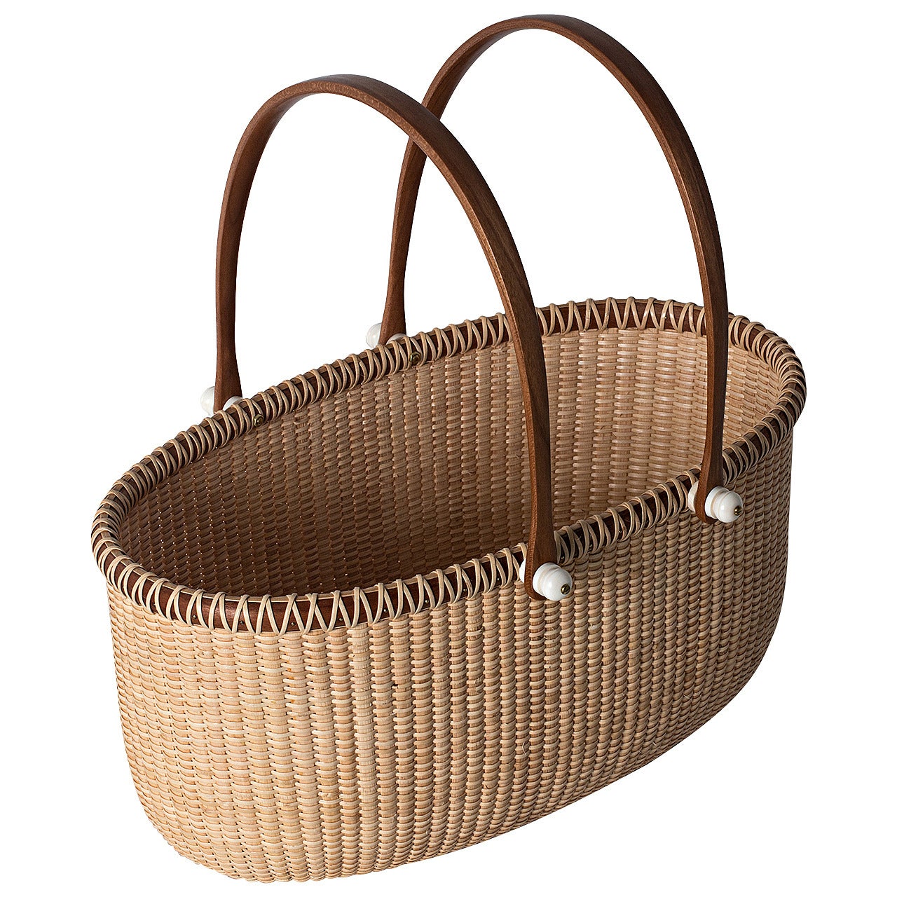 Tall Oval Double Handle Basket by Lucille LaRochelle at 1stDibs