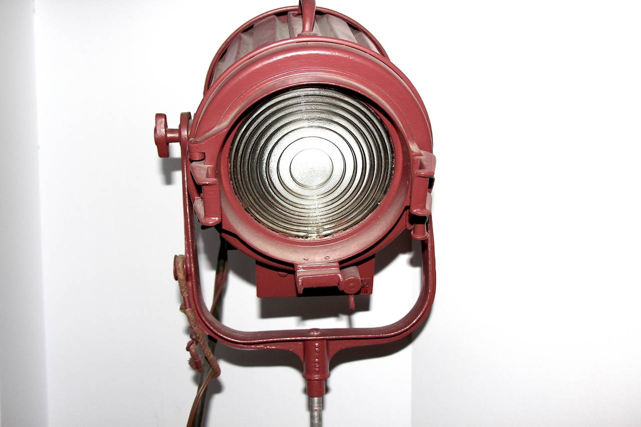 American Mid-20th Century Cinema Spot Light, on Castered Stand, Re-electrified. ON SALE.