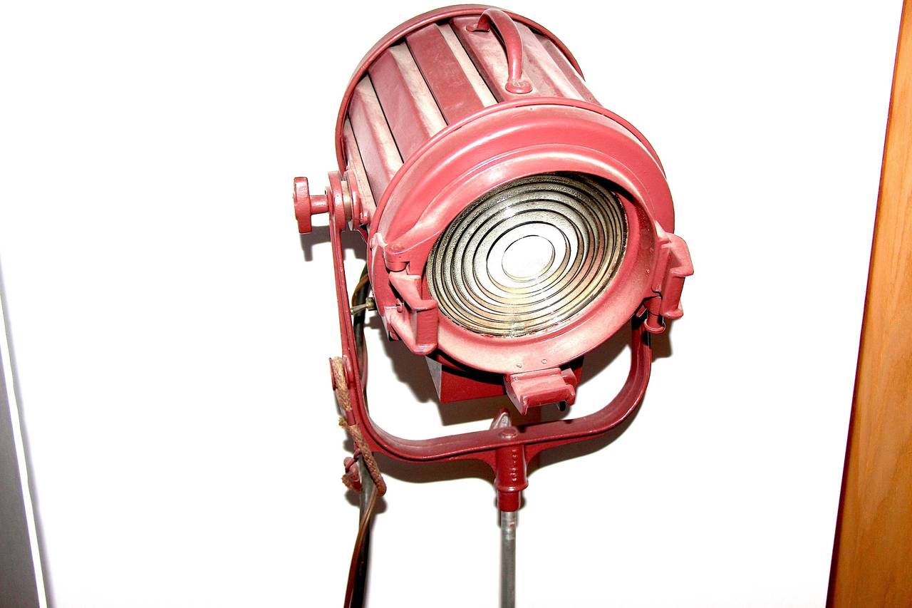 Machine Age Mid-20th Century Cinema Spot Light, on Castered Stand, Re-electrified. ON SALE.