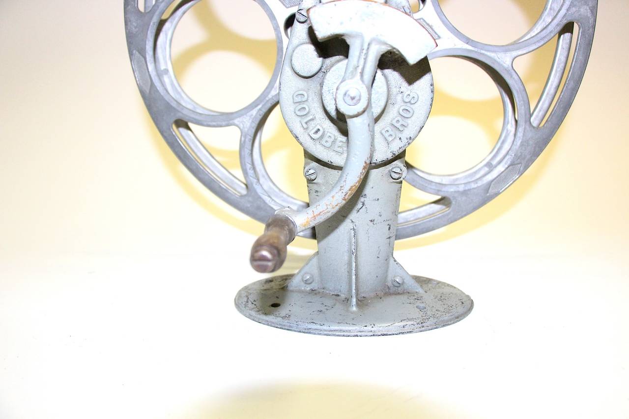 Industrial Cinema Rewind With Vintage Film Reel, circa 1930, as Sculpture, Sold with Film For Sale