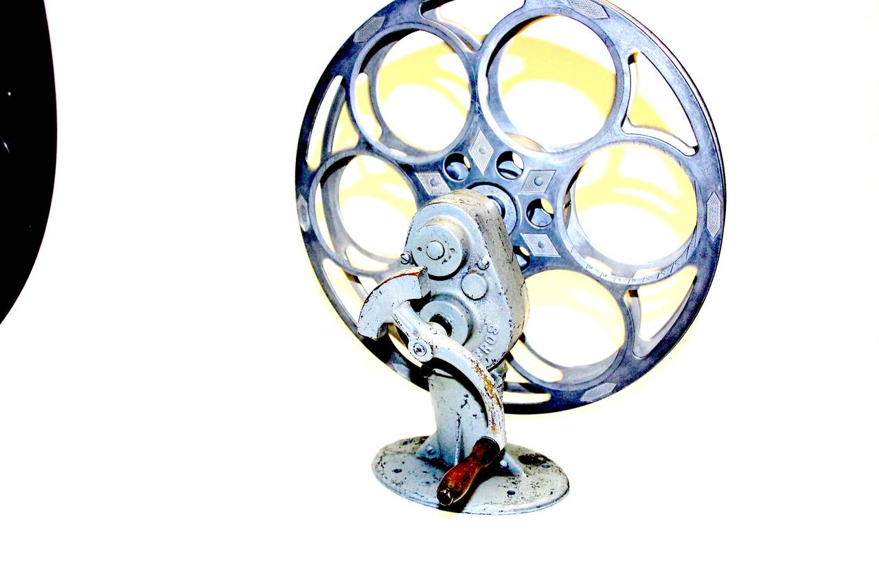 American Cinema Rewind With Vintage Film Reel, circa 1930, as Sculpture, Sold with Film For Sale