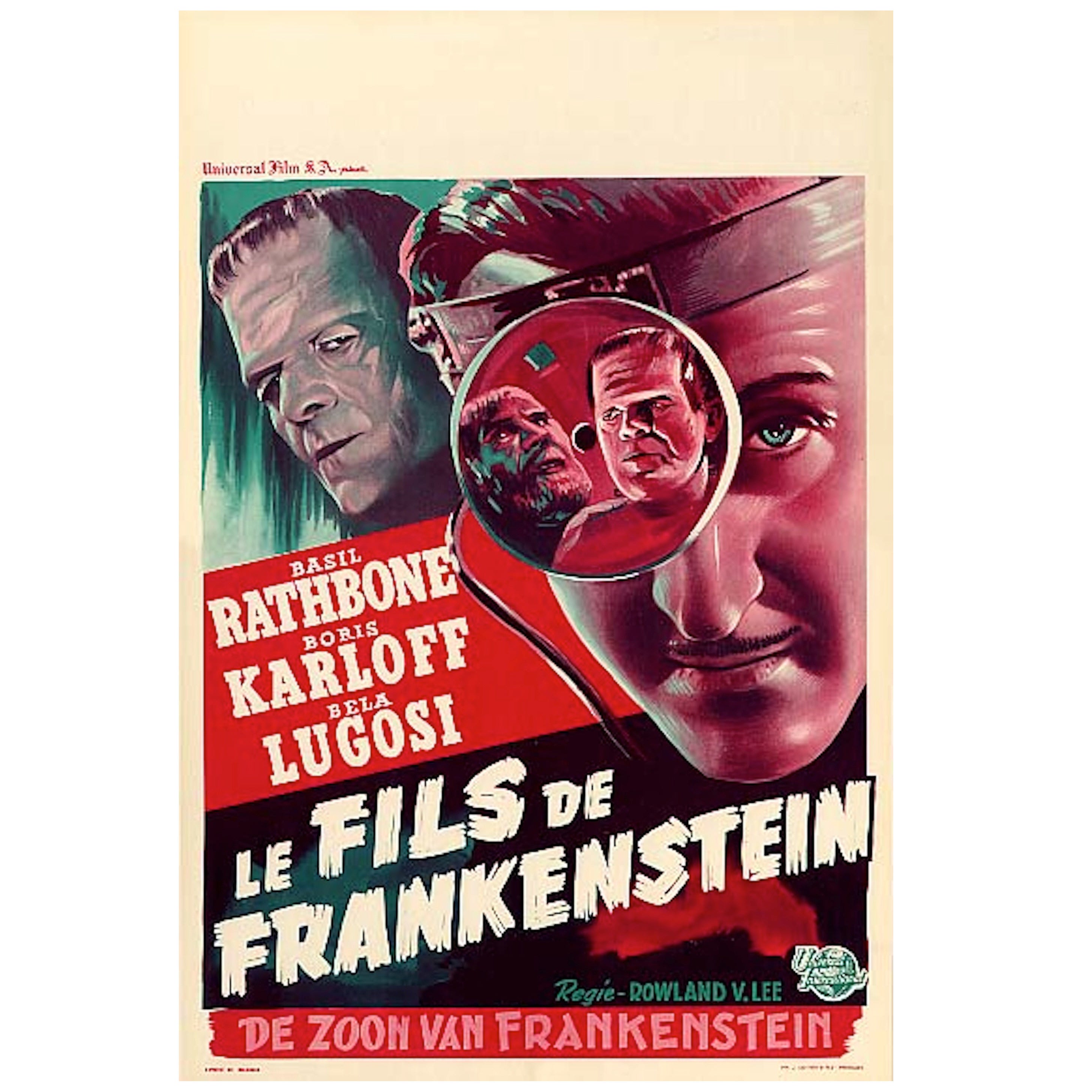 "Son of Frankenstein" Movie Poster Astounding Condition 1950s Rerelease For Sale