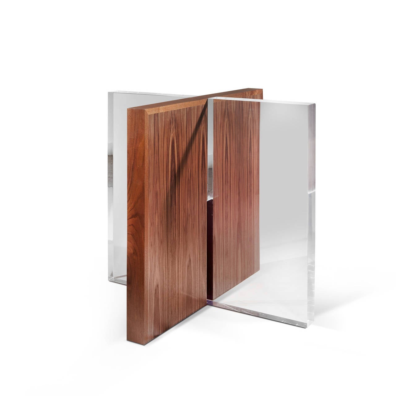 Coexistence Dining Table in Bookmatched Exotic Walnut and Acrylic