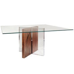 Coexistence Dining Table in Bookmatched Exotic Walnut and Acrylic