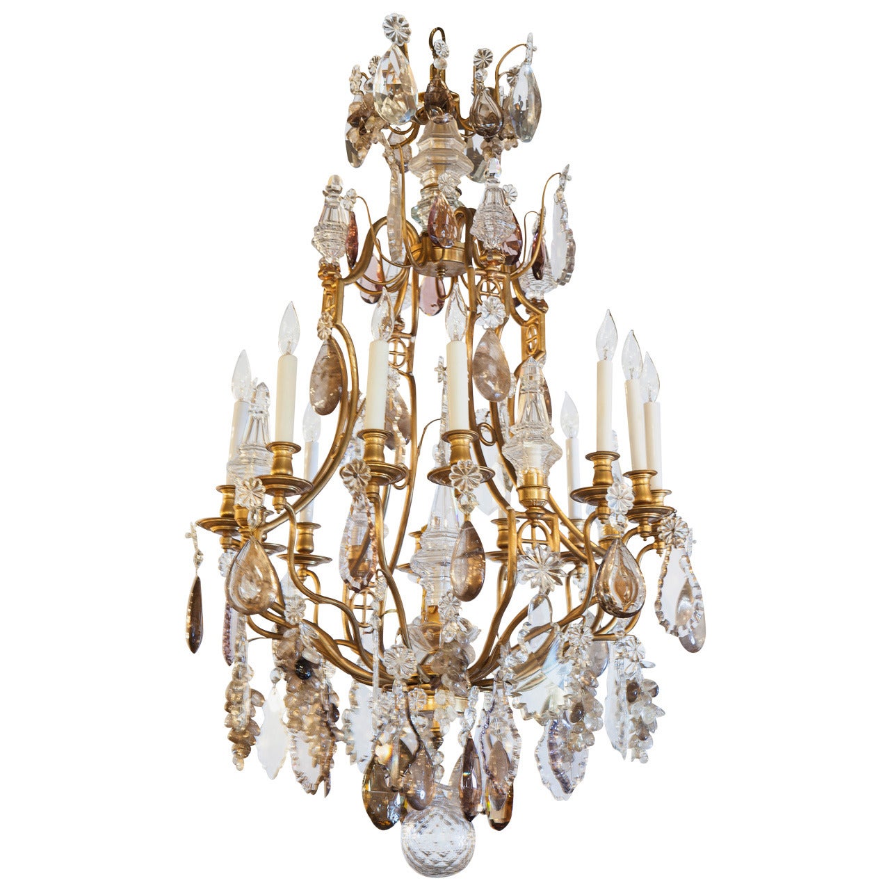   French bronze Dore and Crystal Chandelier with smokey rock, amythyst crystal