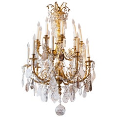 French Gilt Bronze Chandelier with rock and smoke Crystals