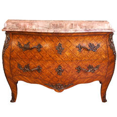 Antique French Commode, 20th c. bombe chest with bronze ormolu mounts