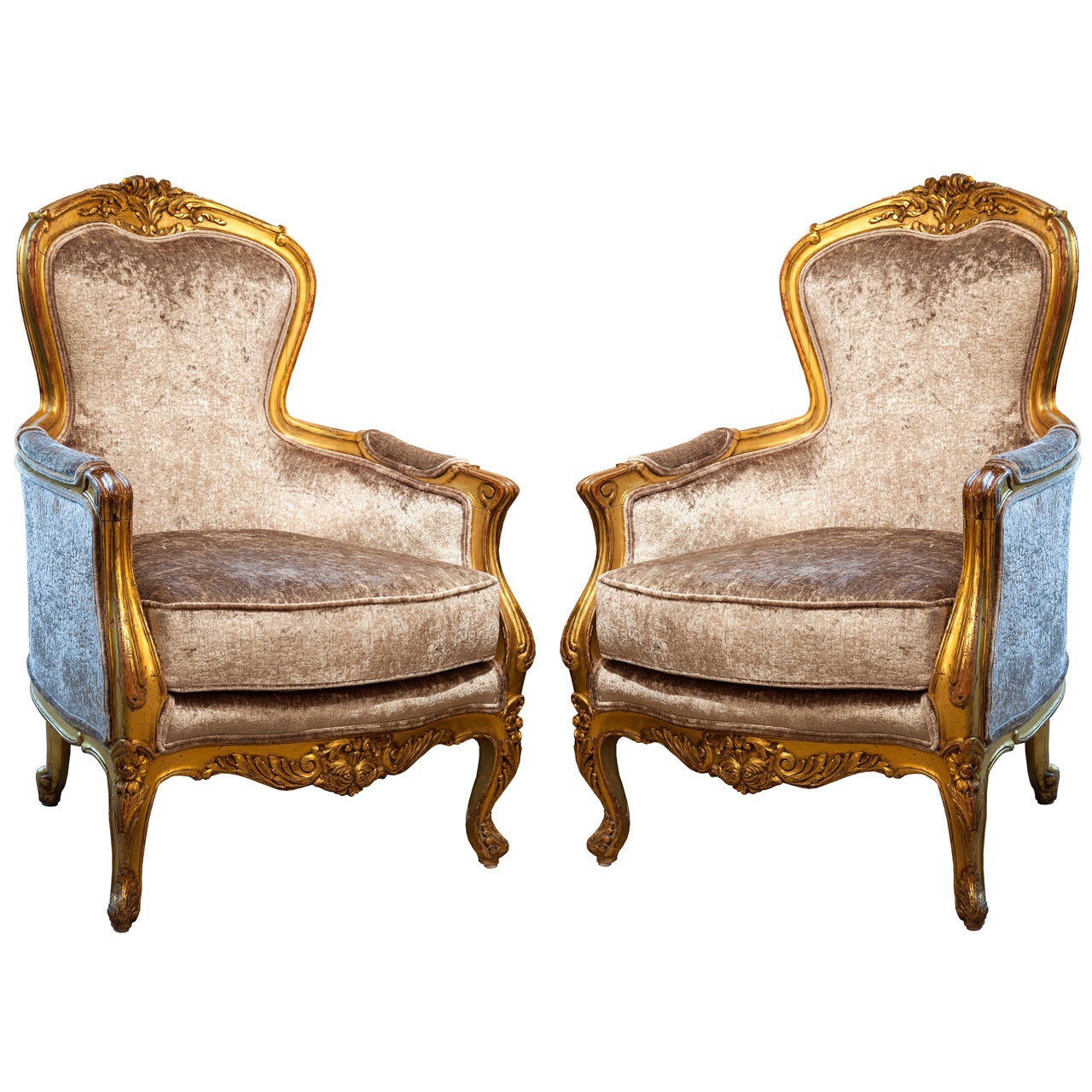 Antique  French  19th c gilt wood Bergere Chairs