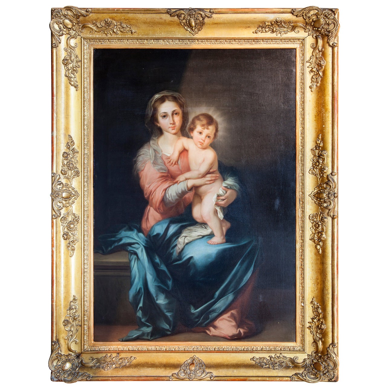 Virgin with  Christ Child Oil Painting 19thc after Bartholome Esteban Murillo