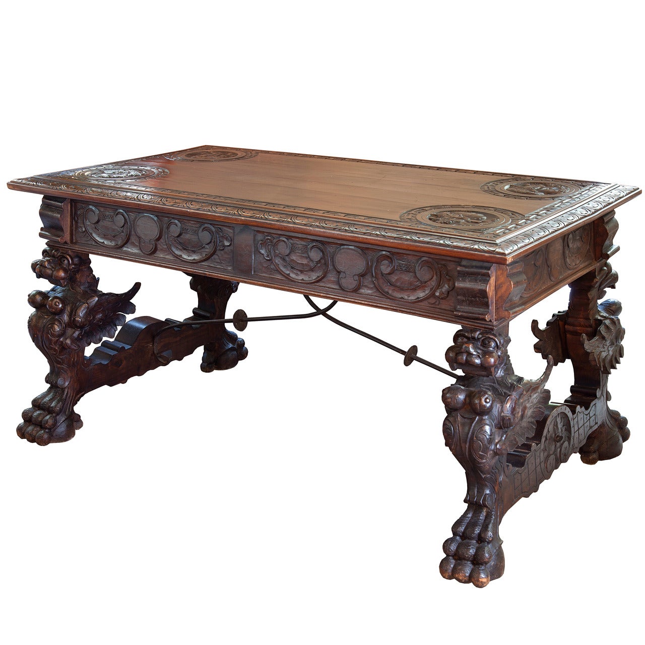 Spanish Desk, 19th c. Well carved with Griffins