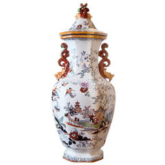 English Mason  ironstone Urn with chinoiserie painted design