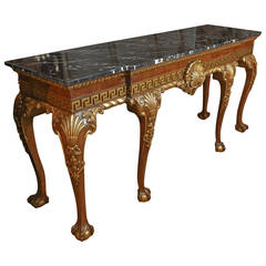 Library or Console Table with marble top and gilt wood accents 11