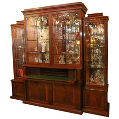 Antique English Mahogany Breakfront Bookcase and secretary; 19th Century