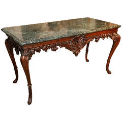Spanish Console in Dark Carved Walnut with Marble Top