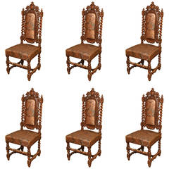 Antique French Renaissance Style Chairs, Set of Six, circa 19th Century