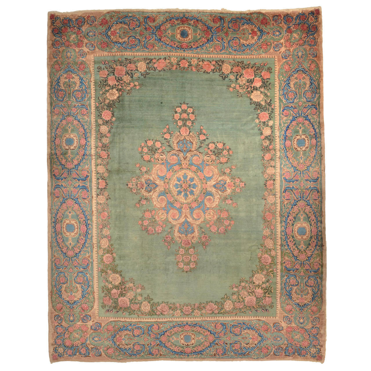 Old Kirman Carpet, Aubusson Style For Sale at 1stdibs