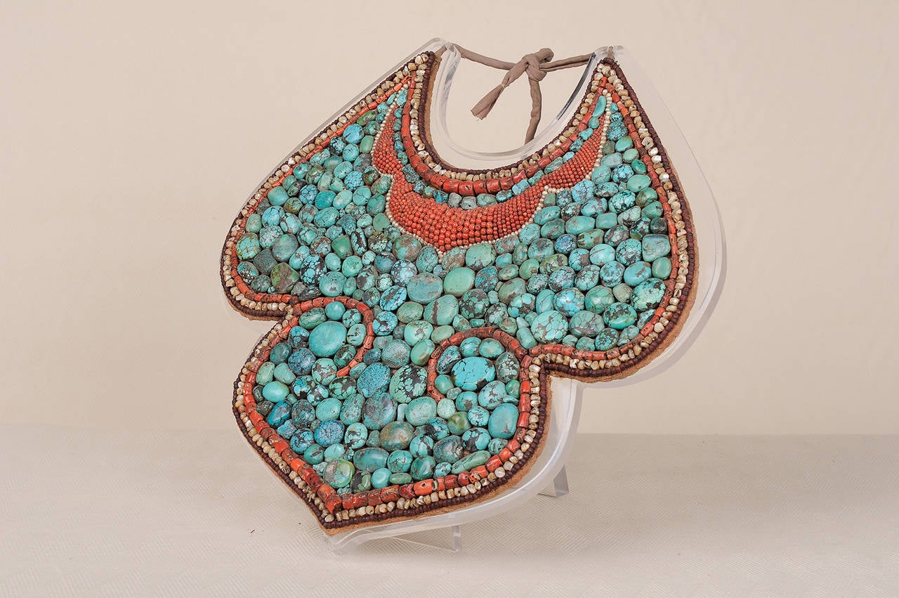 O/5153 - Wonderful and rare antique pectoral with turquoise and fossil coral from Himalaya -  Ladak (Tibet) -
Exceptional !!
PROHIBITED for SALE in USA.