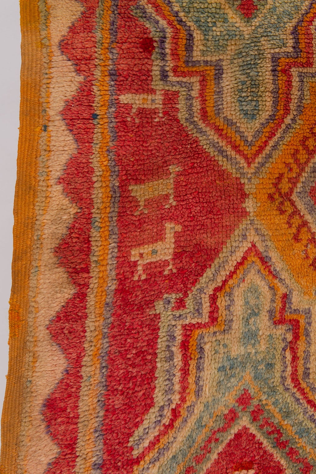 Ait Bougemmaz (Or Azilal) -
Some restorations on reverse.
All my Moroccan rugs have been shown in Italy under super vision of a Moroccan scholar charged by the Moroccan Government.
He was enthusiast and prepared an interesting exhibition with my