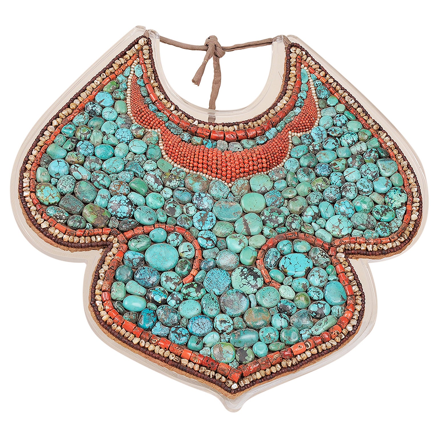   Tibetan antique Pectoral, Turquoise and Fossil Coral from Himalaya