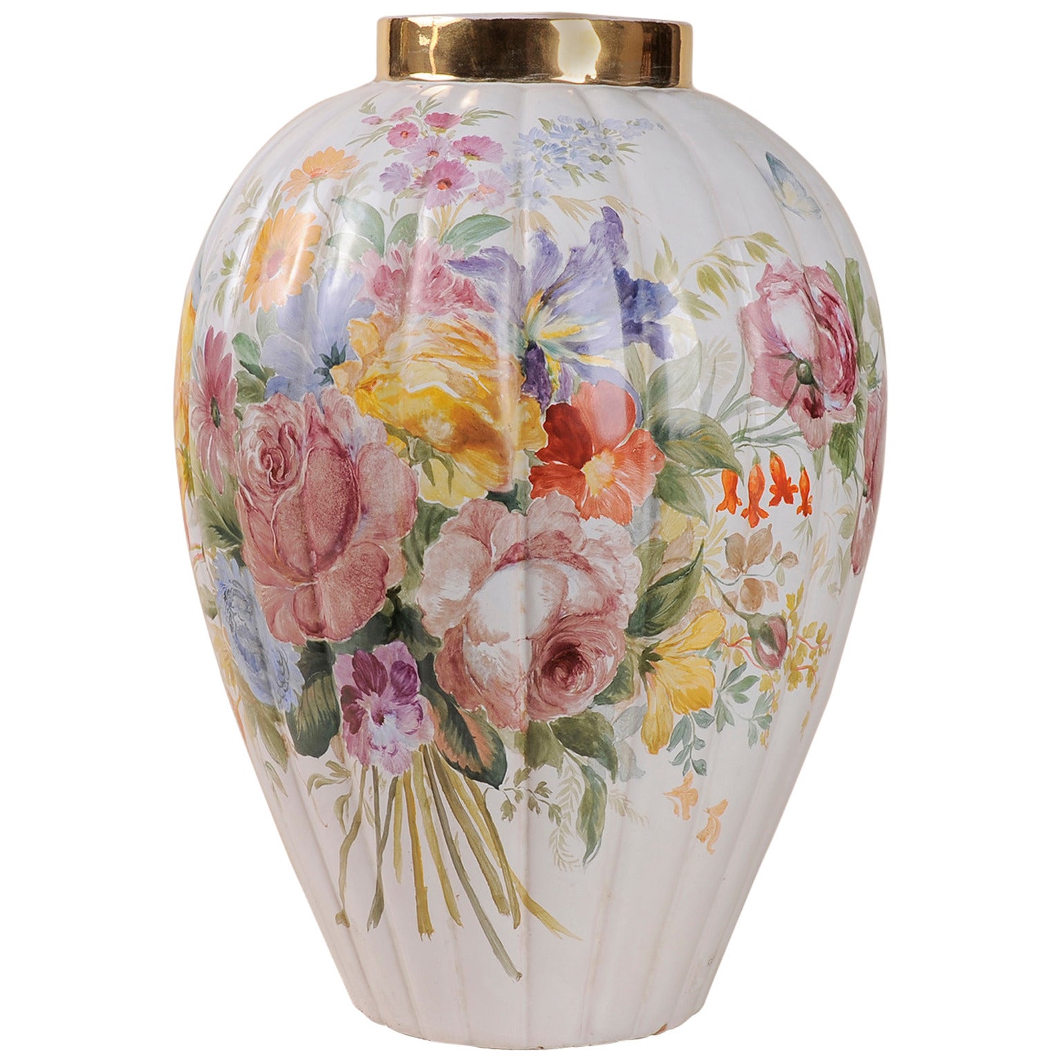 Vase ou base de lampe peint à la main, signé en Italie
